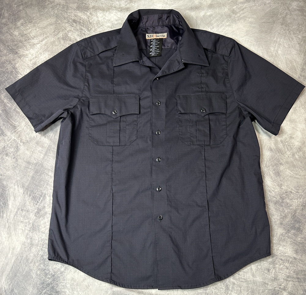 5.11 Tactical Shirt Mens Large Navy Blue Short Sleeve Button Front Utility